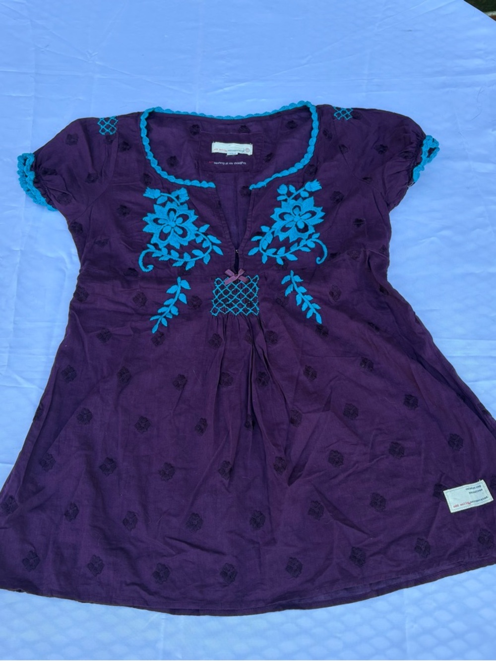 Odd Molly Purple Tunic Top with Teal Embroidery XS